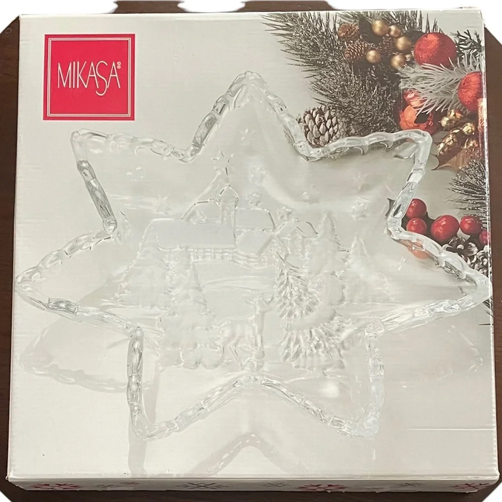 MIKASA Serving Platter 13” Etched Crystal Star Christmas Carol